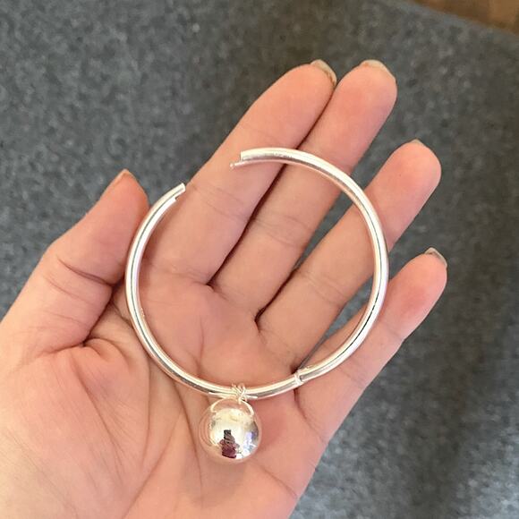 Drop Ball Sterling Silver Bangle Bracelet Various Sizes - Picture 15 of 16